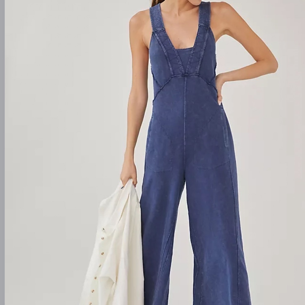 Daily Practice By Anthropologie Blue Palmra jumpsuit XLP